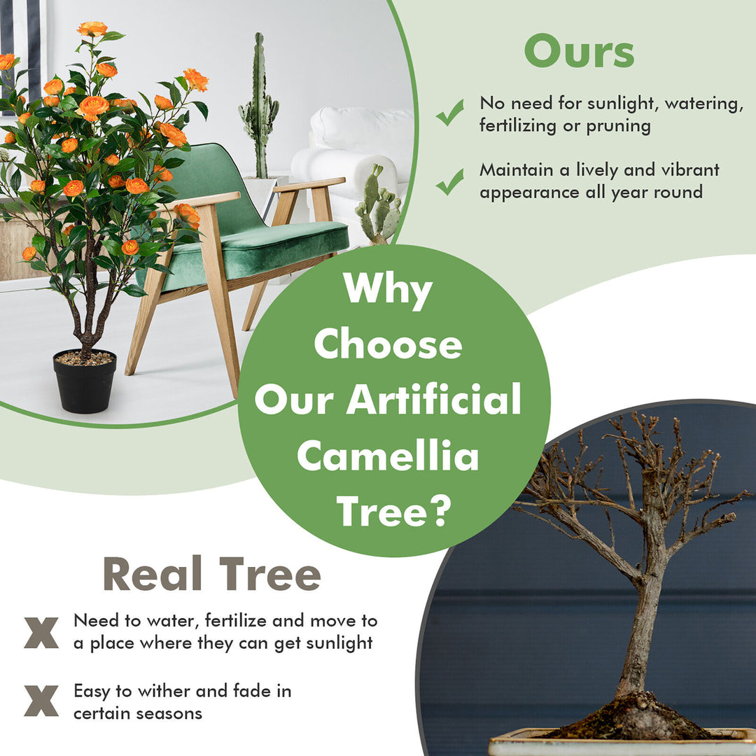 3.3 FT Artificial Tree Artificial Camellia Tree Faux Plant for Indoor and Outdoor Image 8