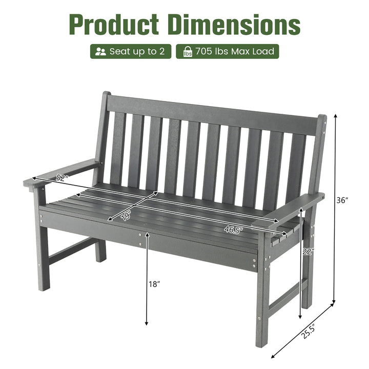 Garden Bench All-Weather HDPE 2-Person Outdoor Bench for Front Porch Backyard Image 2