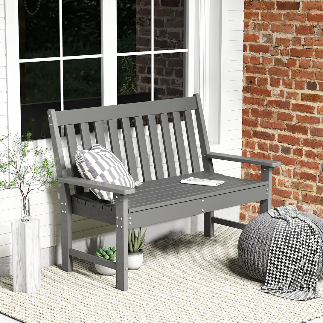 Garden Bench All-Weather HDPE 2-Person Outdoor Bench for Front Porch Backyard Image 3