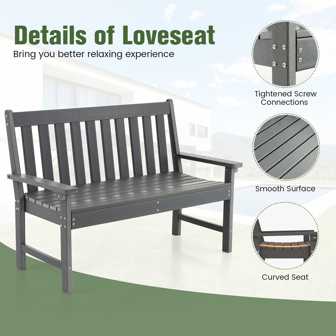 Garden Bench All-Weather HDPE 2-Person Outdoor Bench for Front Porch Backyard Image 10