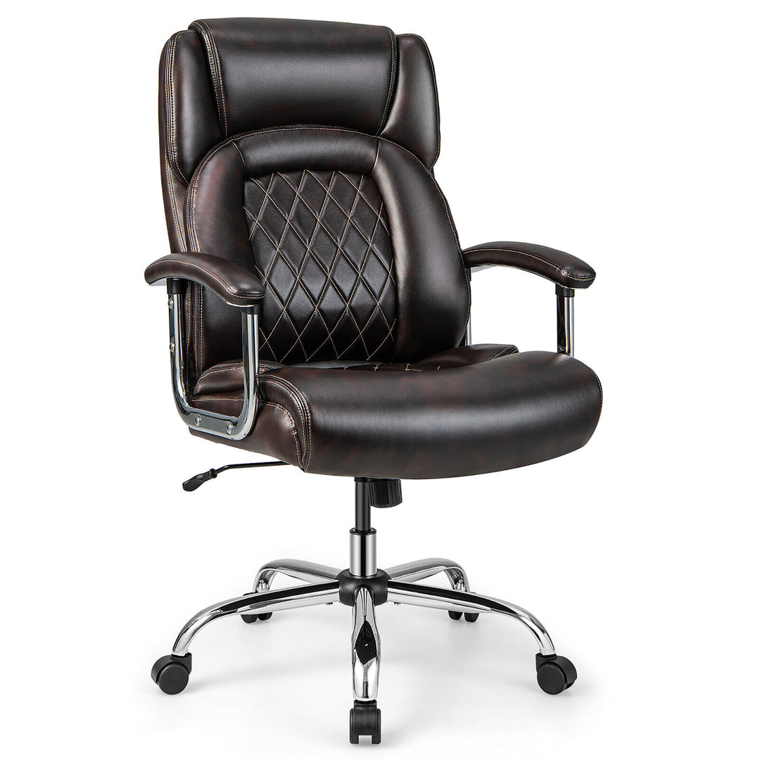 500LBS High Back Big and Tall Office Chair Adjustable Leather Task Chair Brown Image 1