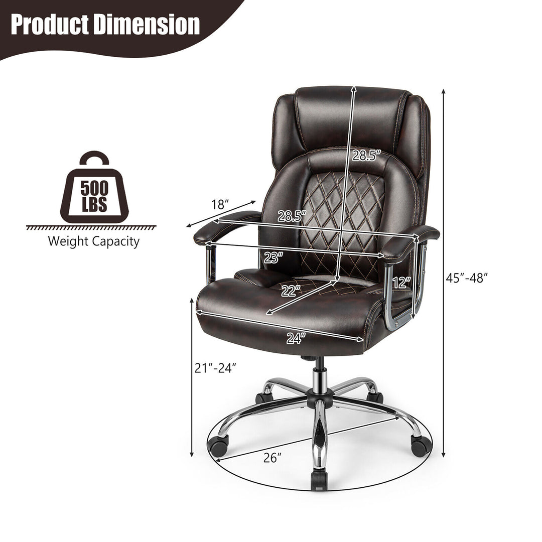 500LBS High Back Big and Tall Office Chair Adjustable Leather Task Chair Brown Image 2