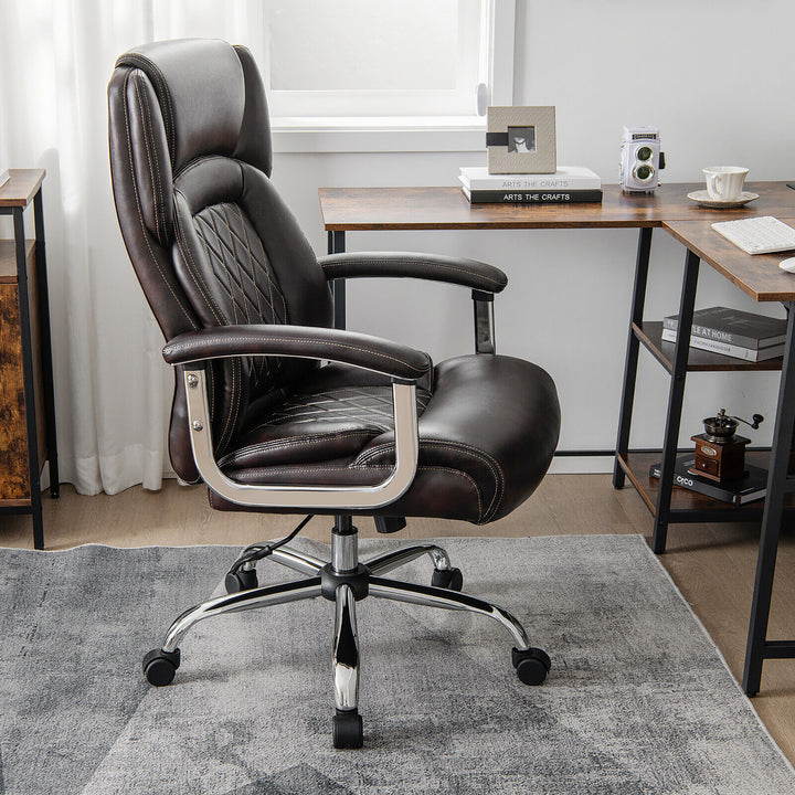 500LBS High Back Big and Tall Office Chair Adjustable Leather Task Chair Brown Image 4