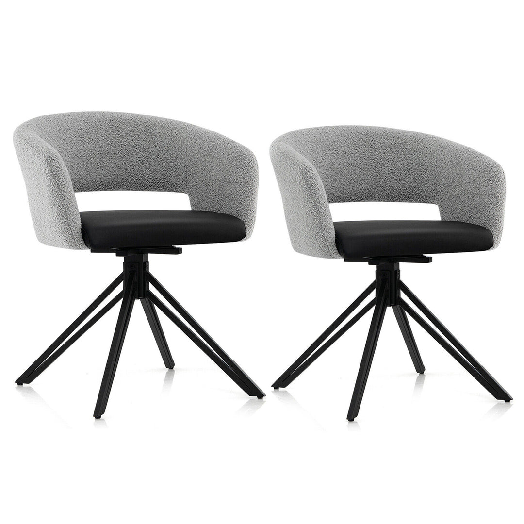 Set of 2 Sherpa Covered Accent Chair Home Office Swivel Armchair w/ Steel Legs Image 1