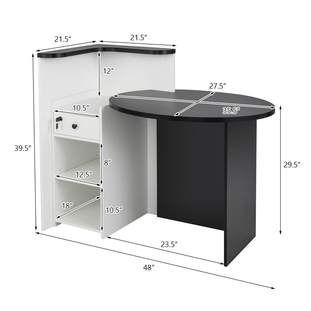 Front Reception Counter Desk Checkout Office Desk w/Open Shelf and Lockable Drawer Image 3