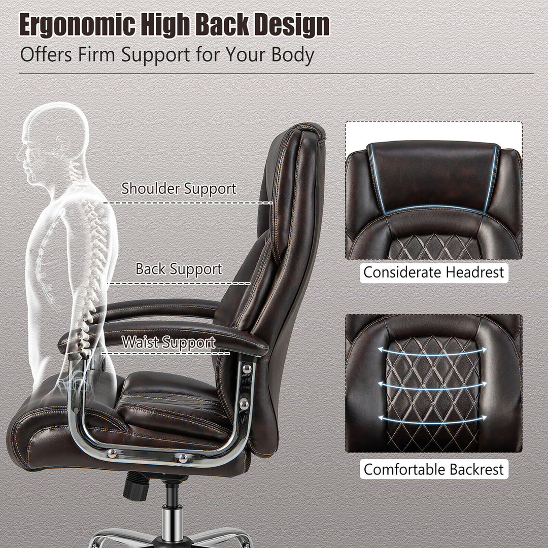 500LBS High Back Big and Tall Office Chair Adjustable Leather Task Chair Brown Image 8