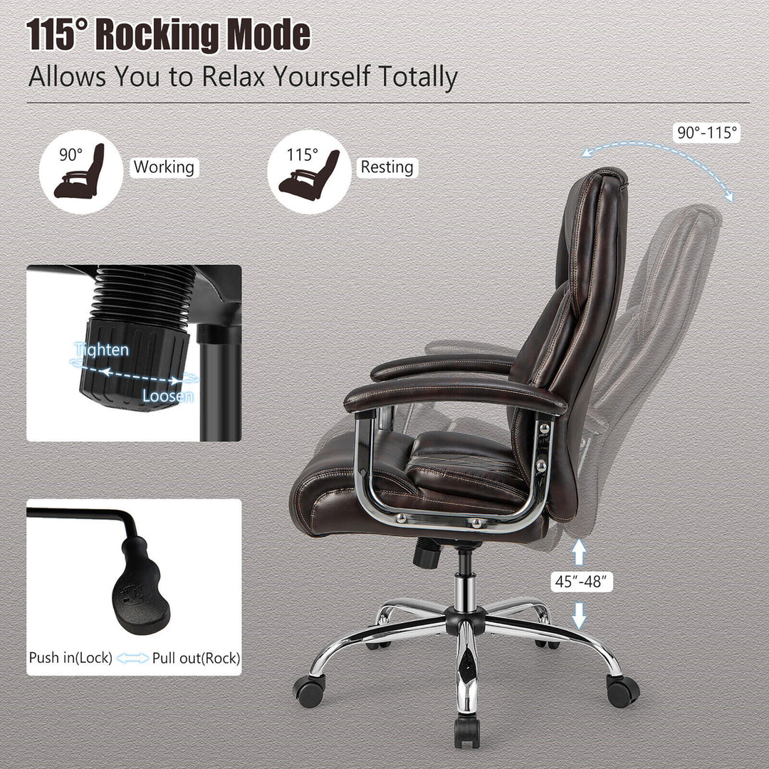 500LBS High Back Big and Tall Office Chair Adjustable Leather Task Chair Brown Image 9