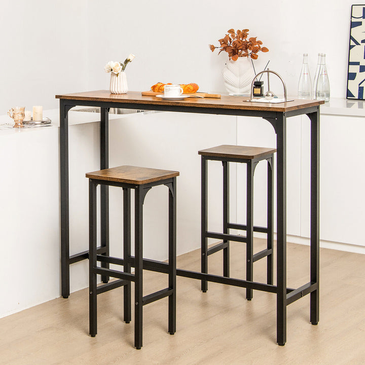 3PCS Bar Table and Chairs Set Industrial Dining Breakfast Table Set w/ Metal Frame Image 4