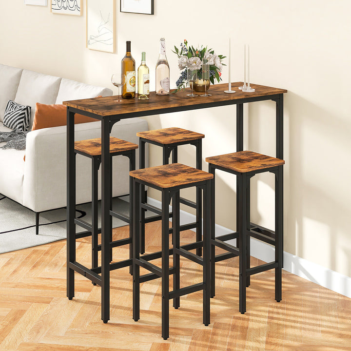 3PCS Bar Table and Chairs Set Industrial Dining Breakfast Table Set w/ Metal Frame Image 5