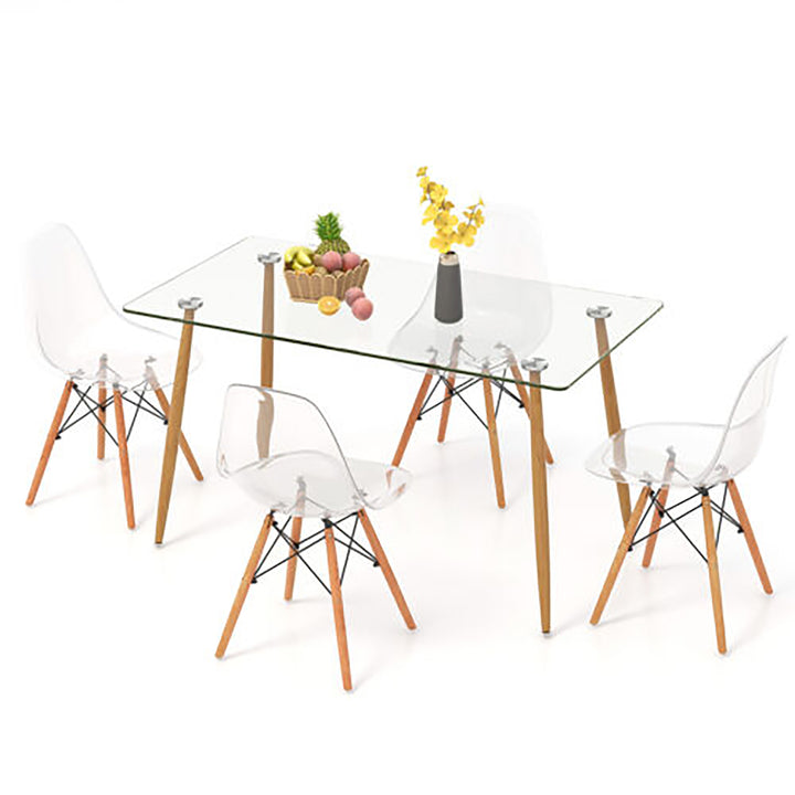 Modern 5-Piece Dining Table Set w/ Rectangle Glass Table and 4 Transparent Chairs Image 1