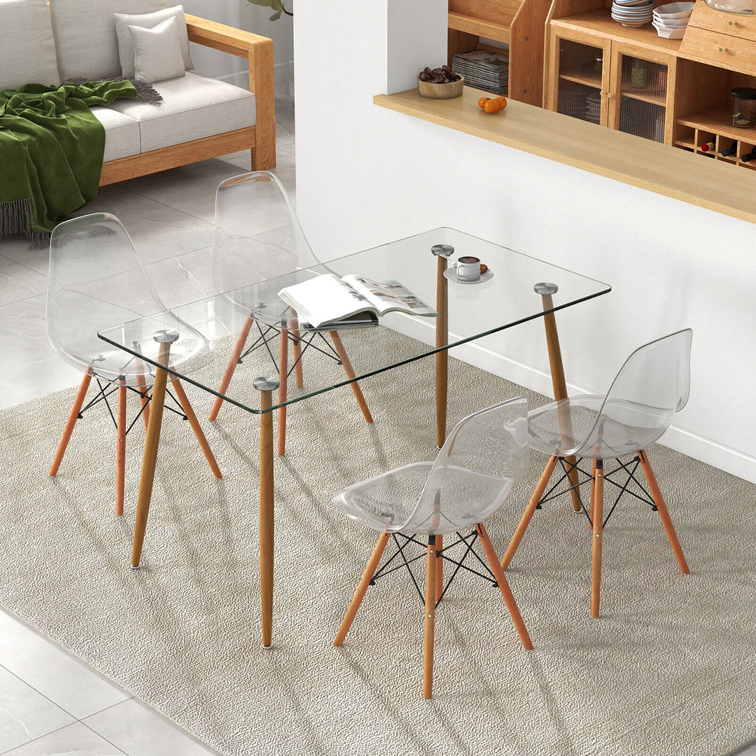 Modern 5-Piece Dining Table Set w/ Rectangle Glass Table and 4 Transparent Chairs Image 3