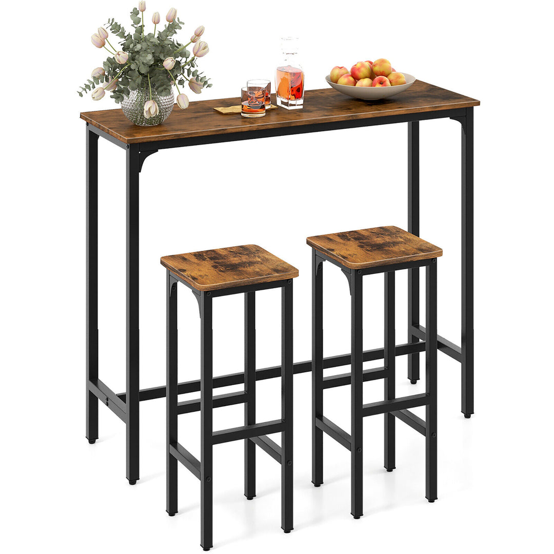 3PCS Bar Table and Chairs Set Industrial Dining Breakfast Table Set w/ Metal Frame Image 10