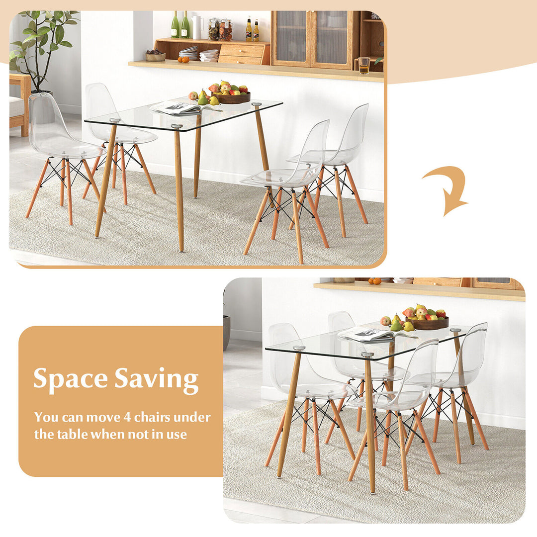 Modern 5-Piece Dining Table Set w/ Rectangle Glass Table and 4 Transparent Chairs Image 7