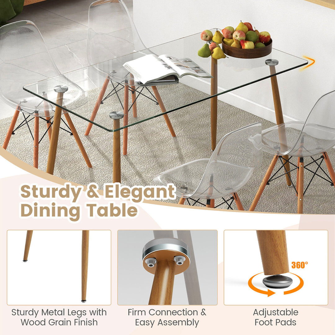 Modern 5-Piece Dining Table Set w/ Rectangle Glass Table and 4 Transparent Chairs Image 8