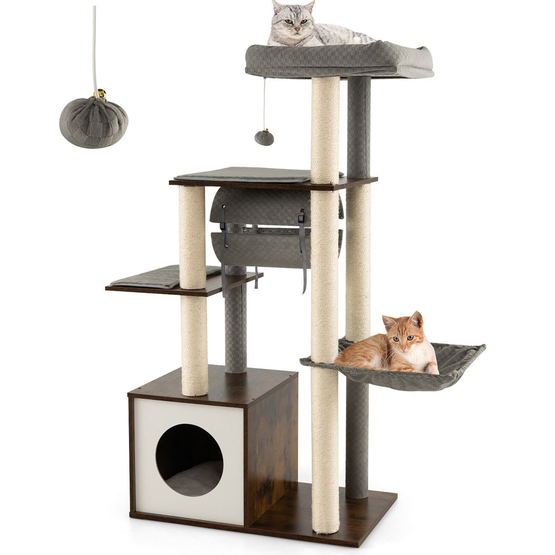 Cat Tree Tower Multi-level Activity Center Furniture w/ Condo and Swing Tunnel Image 1