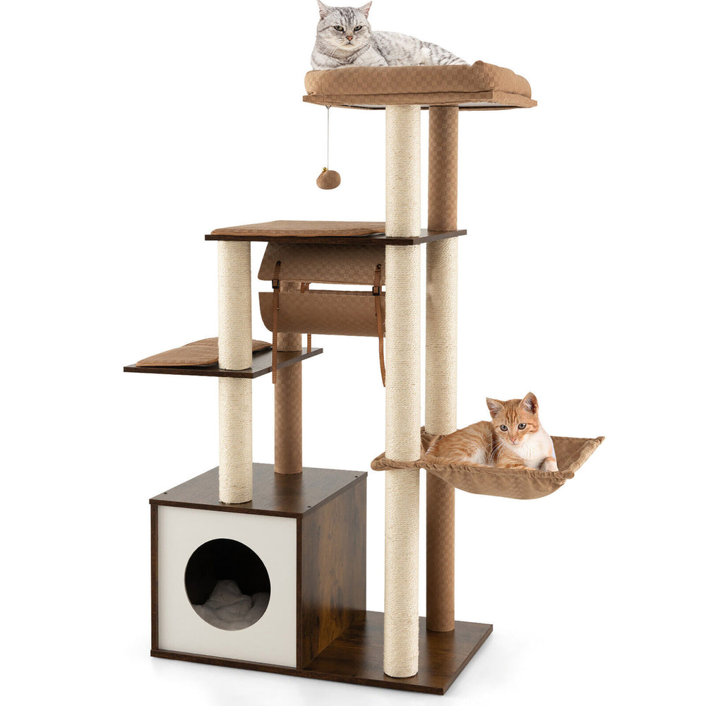 Cat Tree Tower Multi-level Activity Center Furniture w/ Condo and Swing Tunnel Image 2