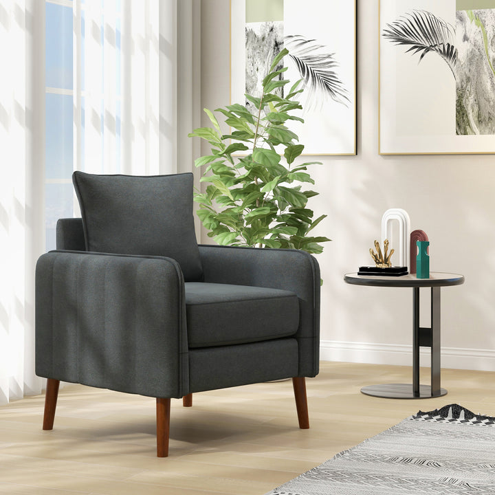 Modern Accent Chair Upholstered Mid-Century Armchair w/ Rubber Wood Legs Grey Image 9