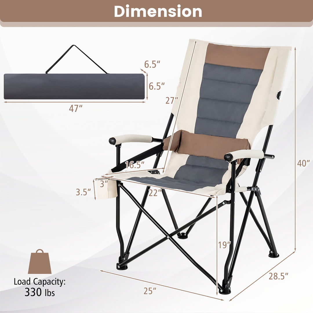 Camping Folding Chair w/ Cup Holder 330 LBS Load Capacity for Picnic Camping Image 2