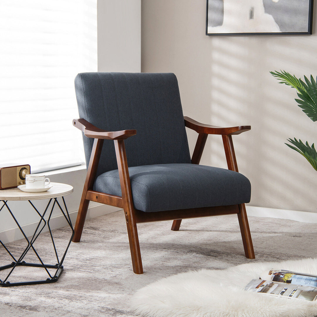 Upholstered Rocking Chair w/ Pillow Rocking Armchair w/ Rubber Wood Frame Grey Image 4