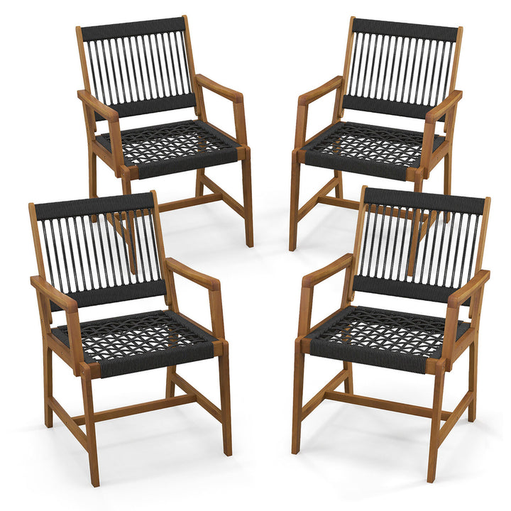 Patio 4PCS Acacia Wood Dining Chairs All-Weather Rope Woven Armchairs Outdoor Image 1