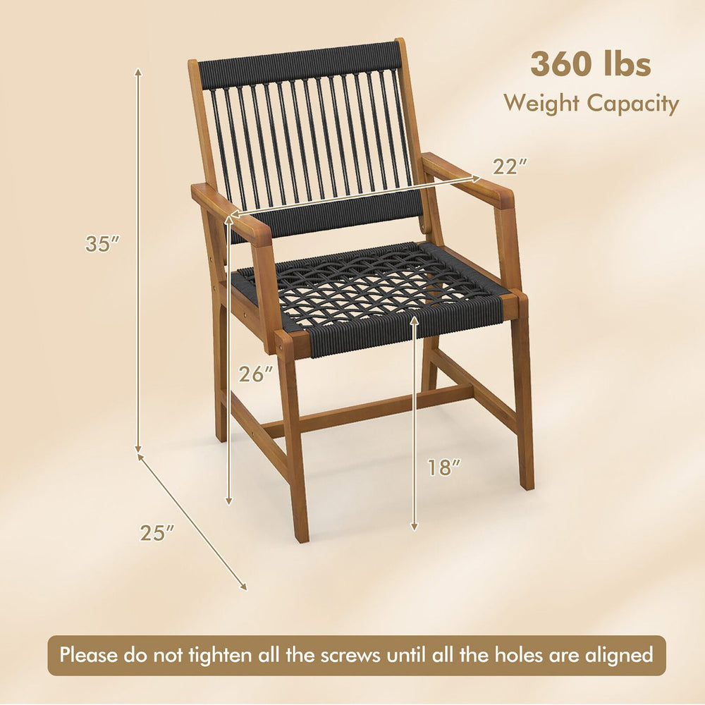 Patio 4PCS Acacia Wood Dining Chairs All-Weather Rope Woven Armchairs Outdoor Image 2