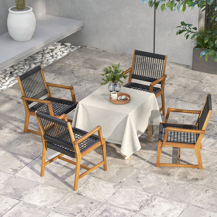 Patio 4PCS Acacia Wood Dining Chairs All-Weather Rope Woven Armchairs Outdoor Image 3