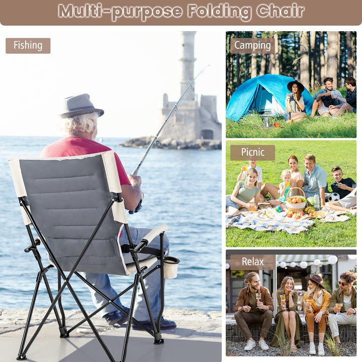 Camping Folding Chair w/ Cup Holder 330 LBS Load Capacity for Picnic Camping Image 8