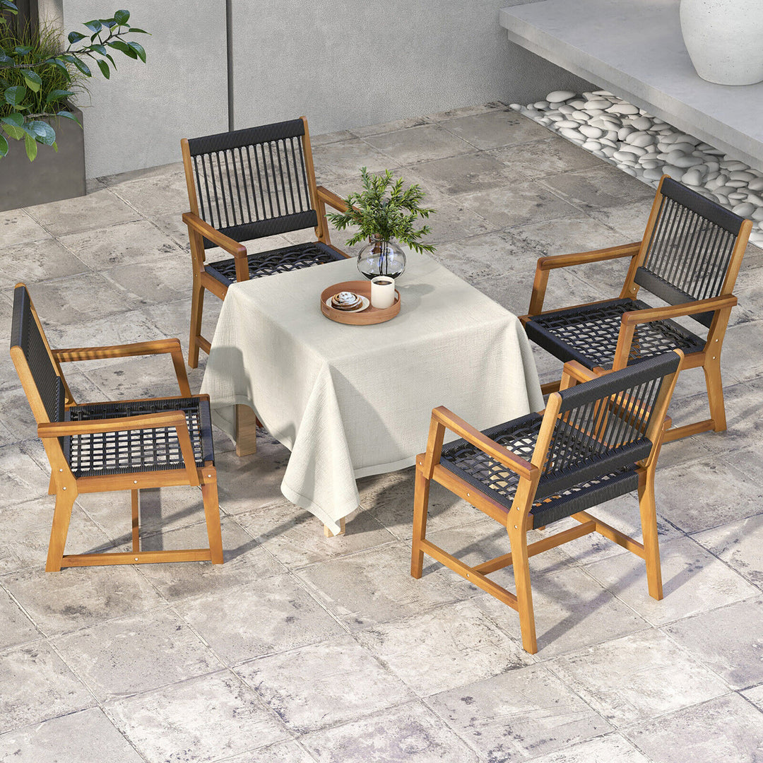 Patio 4PCS Acacia Wood Dining Chairs All-Weather Rope Woven Armchairs Outdoor Image 5