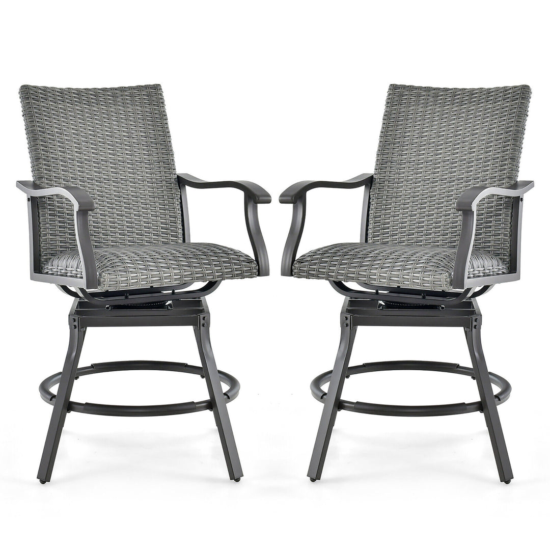 2PCS Patio Wicker Aluminum 360 Swivel Bar Height Chairs W/4D Air Fiber Quick Dry Image 1