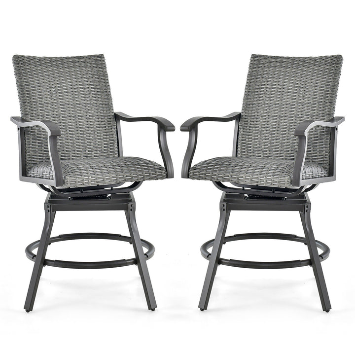 2PCS Patio Wicker Aluminum 360 Swivel Bar Height Chairs W/4D Air Fiber Quick Dry Image 1