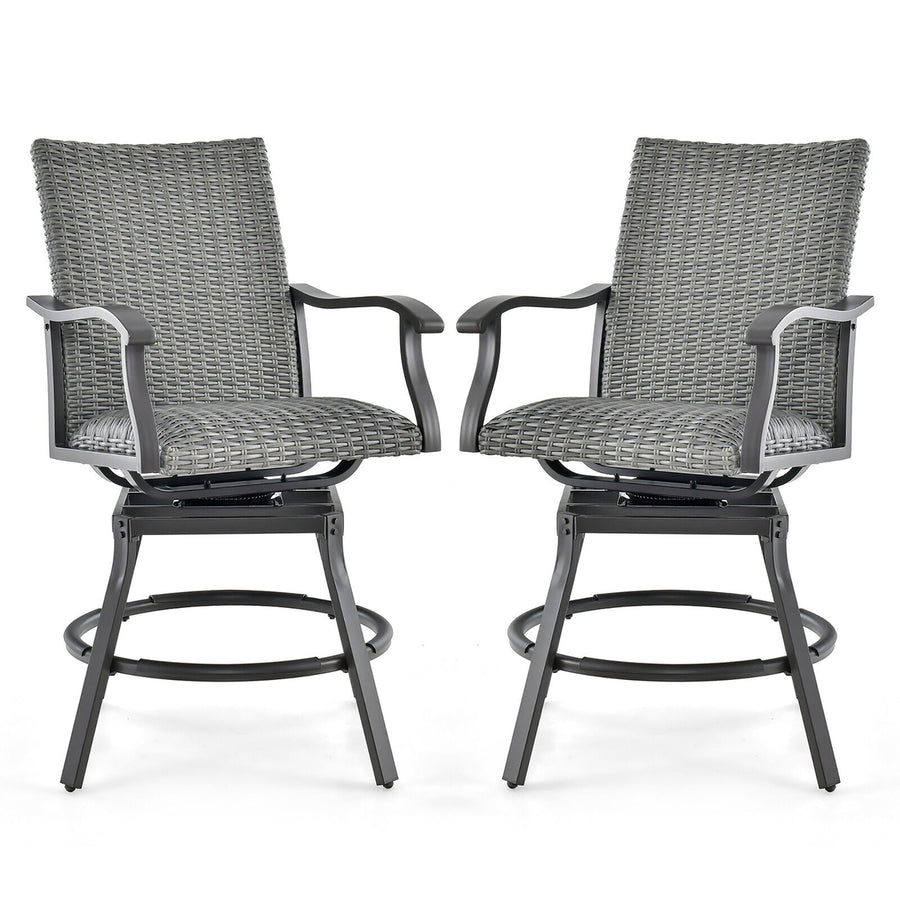 2PCS Patio Wicker Aluminum 360 Swivel Bar Height Chairs W/4D Air Fiber Quick Dry Image 1