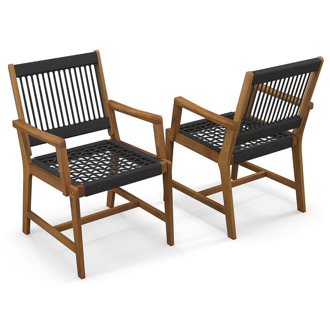 Patio 4PCS Acacia Wood Dining Chairs All-Weather Rope Woven Armchairs Outdoor Image 9