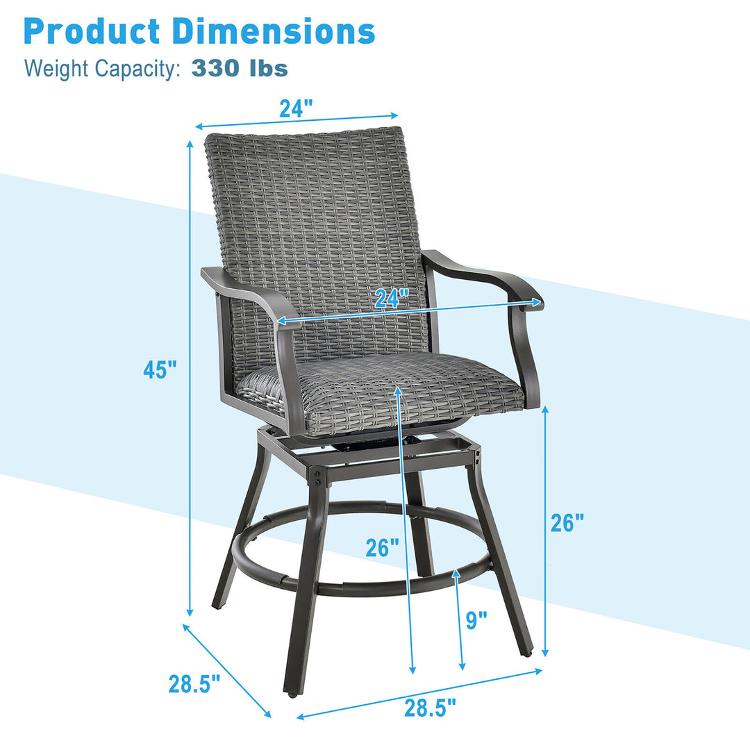 2PCS Patio Wicker Aluminum 360 Swivel Bar Height Chairs W/4D Air Fiber Quick Dry Image 3