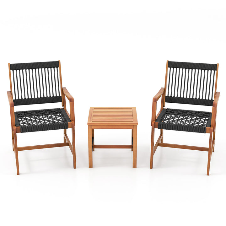 3 PCS Solid Acacia Wood Patio Set All-Weather Rope Woven Chair Garden Poolside Image 10