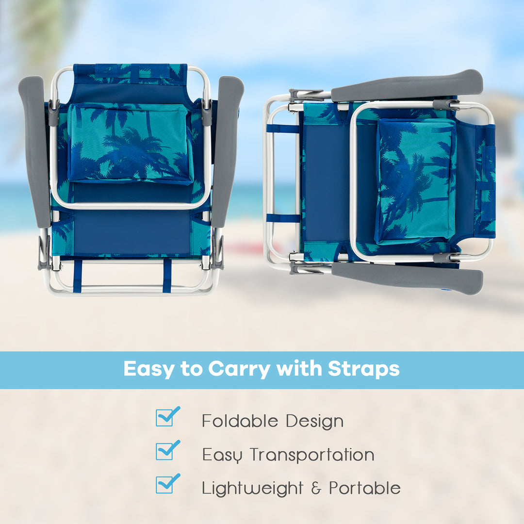 2-Pack Folding Backpack Beach Chair Table Set 5-Position Outdoor Reclining Chair Image 5