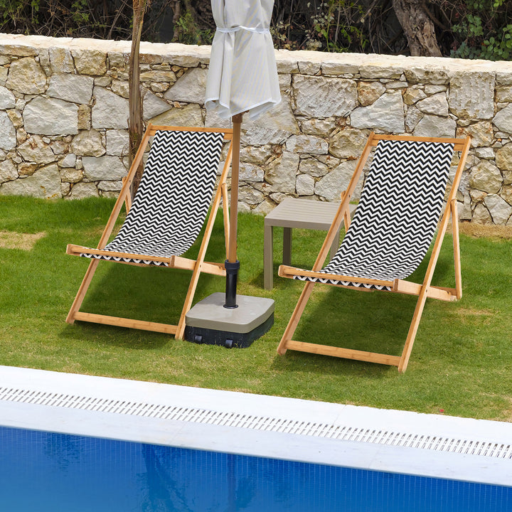 2pcs Foldable Patio Sling Chair w/ Solid Bamboo Frame and Breathable Canvas Seat Beach Image 4