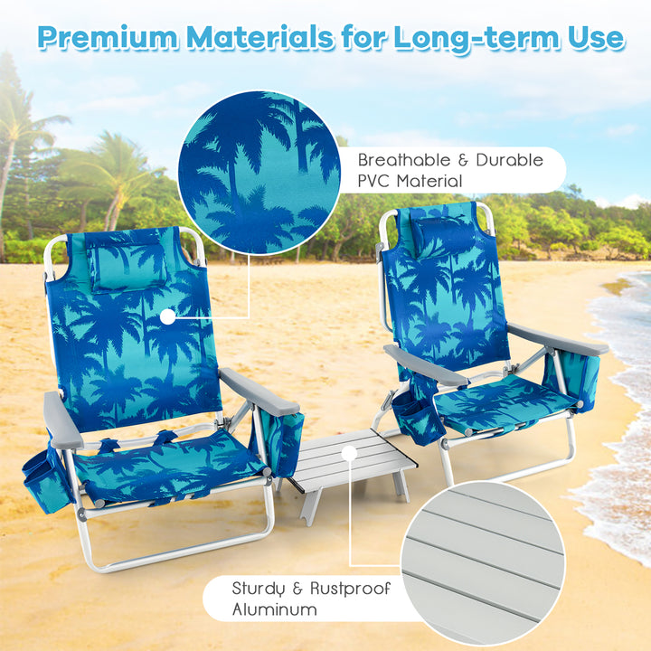 2-Pack Folding Backpack Beach Chair Table Set 5-Position Outdoor Reclining Chair Image 9