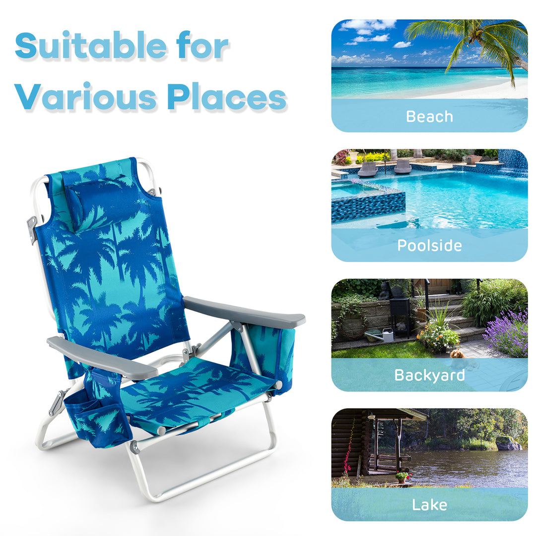 2-Pack Folding Backpack Beach Chair Table Set 5-Position Outdoor Reclining Chair Image 10