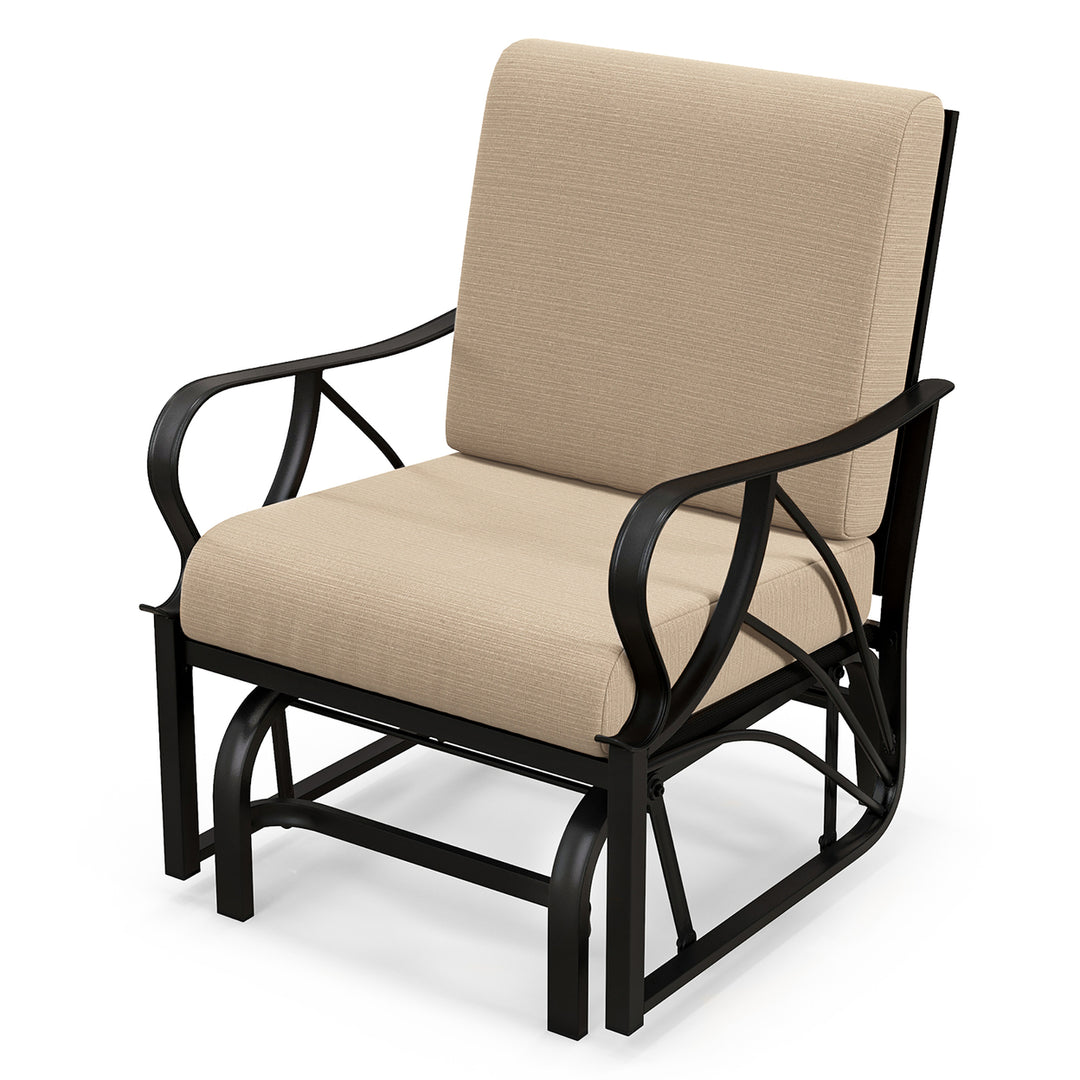 Patio Glider Chair Outdoor Metal Glider w/ Seat and Back Cushions Backyard Poolside Image 1