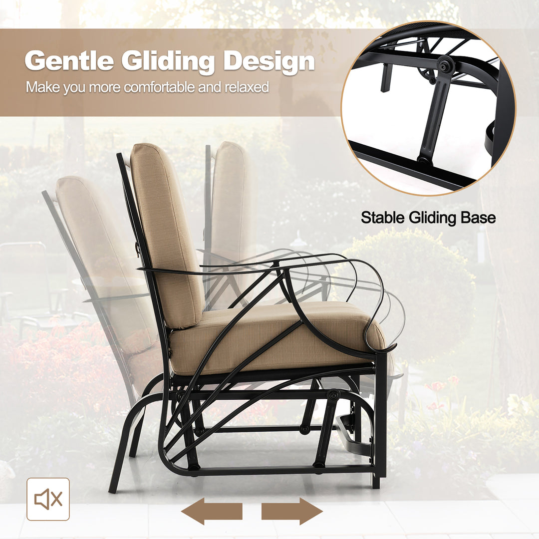 Patio Glider Chair Outdoor Metal Glider w/ Seat and Back Cushions Backyard Poolside Image 4