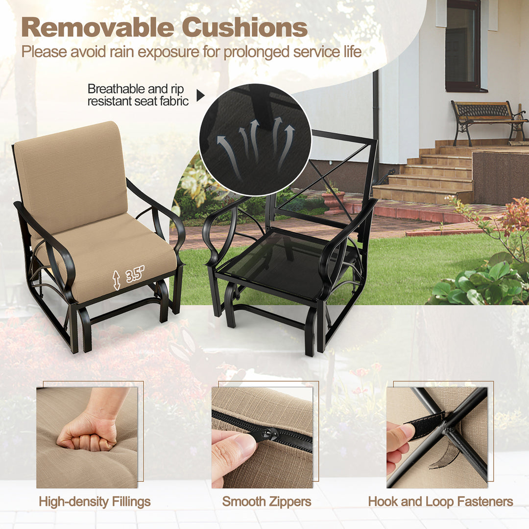 Patio Glider Chair Outdoor Metal Glider w/ Seat and Back Cushions Backyard Poolside Image 5