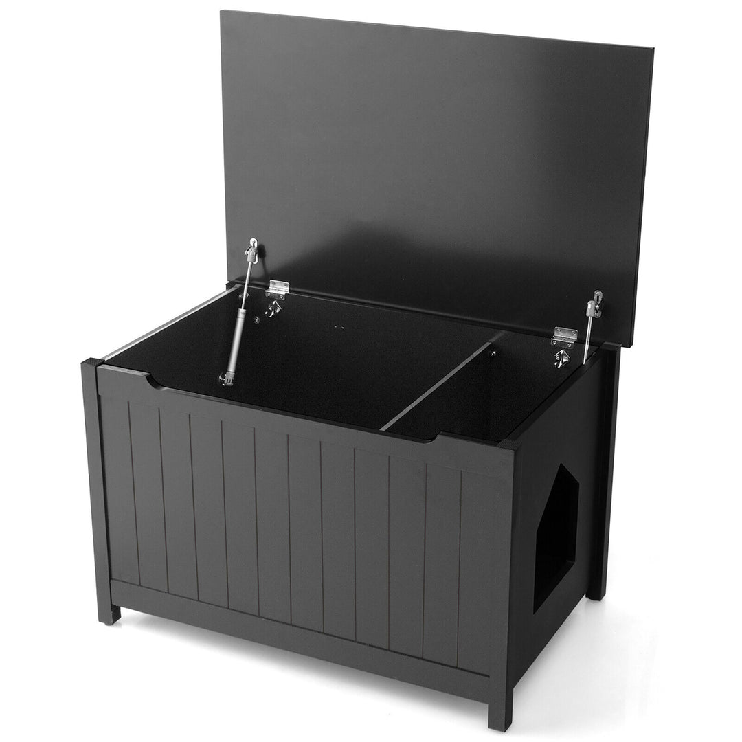 Wooden Cat Litter Box Enclosure W/ Top Opening Side Table Furniture Black Image 10