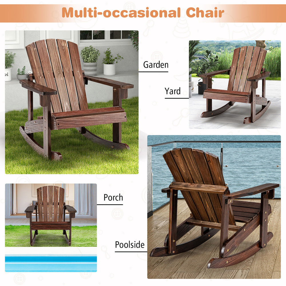 4PCS Kid Adirondack Rocking Chair Outdoor Solid Wood Slatted seat Backrest Image 2