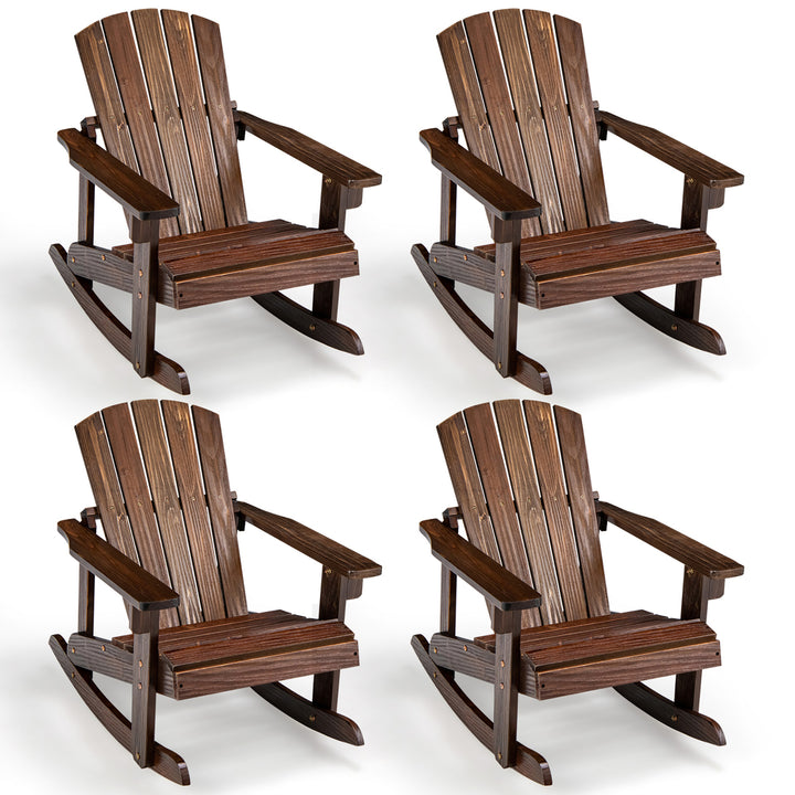 4PCS Kid Adirondack Rocking Chair Outdoor Solid Wood Slatted seat Backrest Image 1