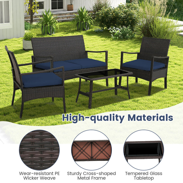 8 Pieces Outdoor Patio PE Wicker Sofa w/ Tempered Glass Coffee Table for Porch and Backyard Image 8