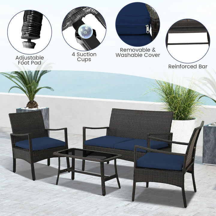 8 Pieces Outdoor Patio PE Wicker Sofa w/ Tempered Glass Coffee Table for Porch and Backyard Image 9