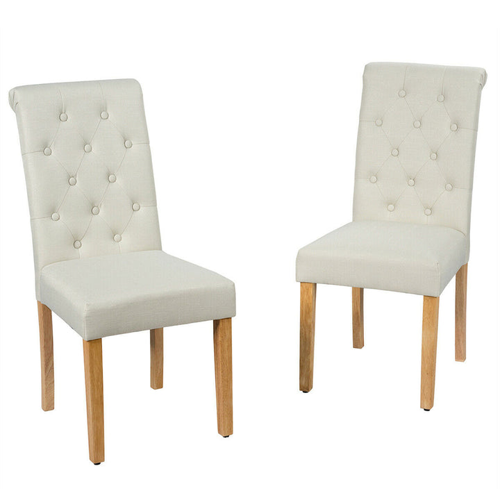 2PCS Upholstered Dining Chair High Back Armless Chair w/ Wooden Legs Image 1