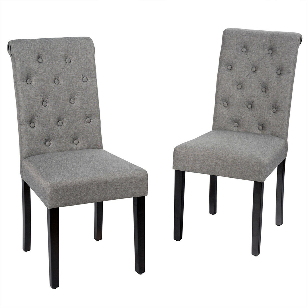 2PCS Upholstered Dining Chair High Back Armless Chair w/ Wooden Legs Image 5