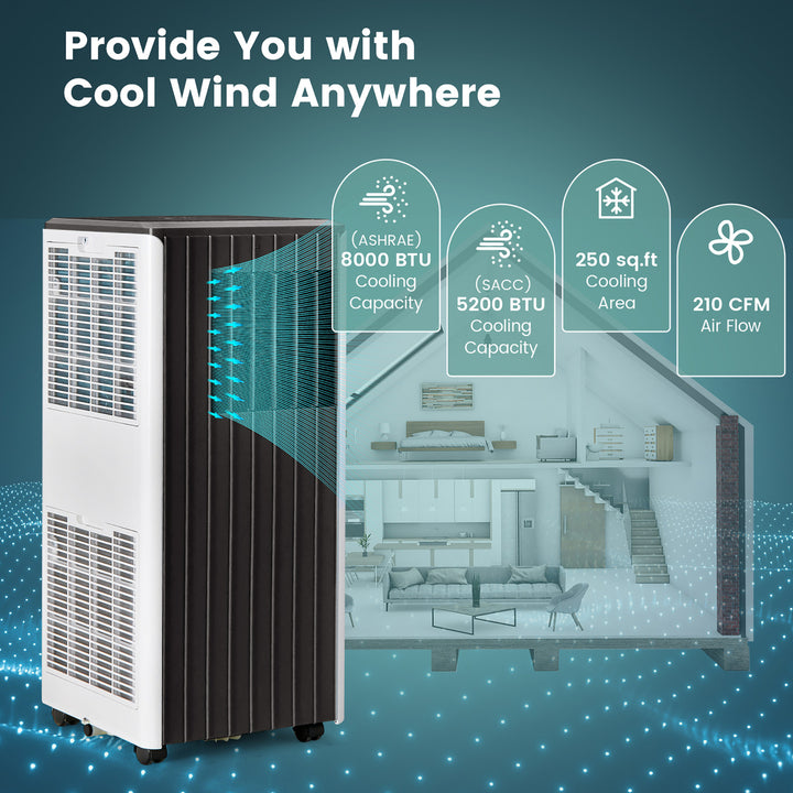 8000 BTU ASHRAE Portable Air Conditioner 3-in-1 AC Unit w/ Cool Dehum Fan Sleep Mode Image 5