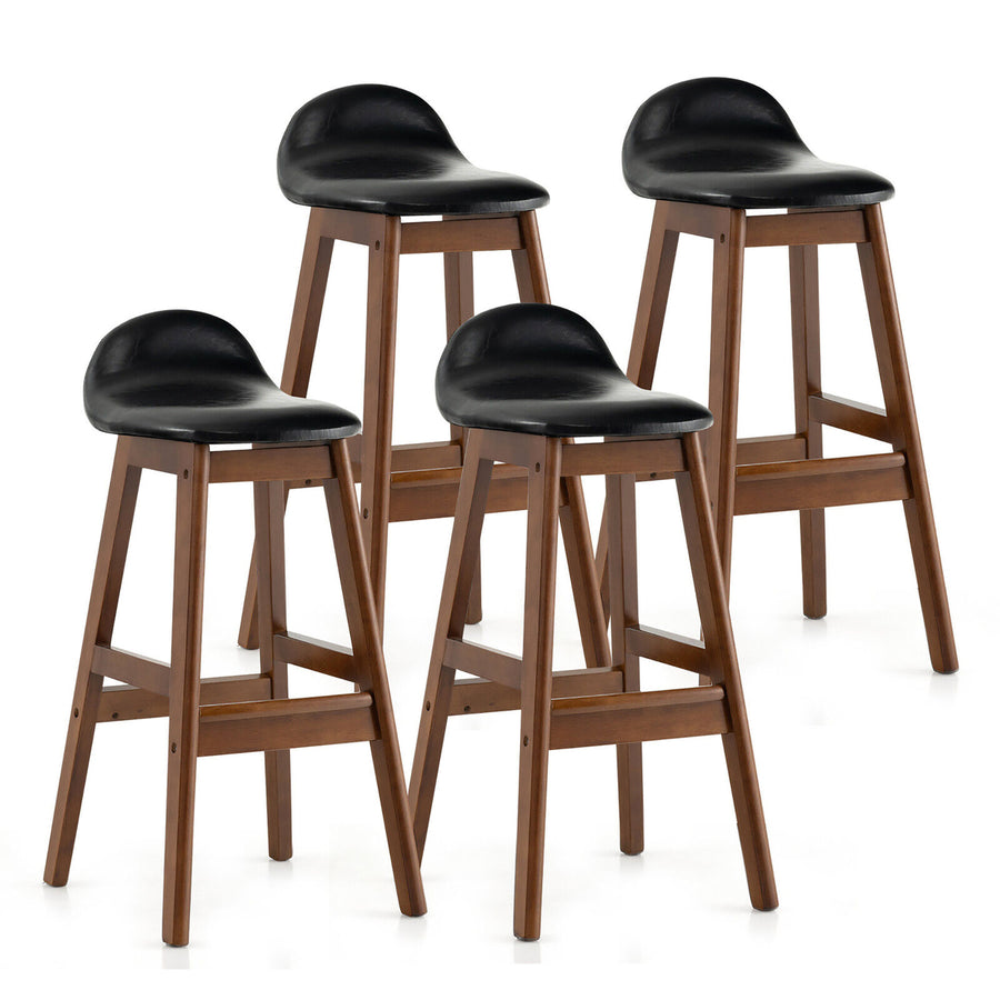 Set of 4 Upholstered PU Leather Barstools 27.5 Wooden Dining Chairs Black and Brown Image 1